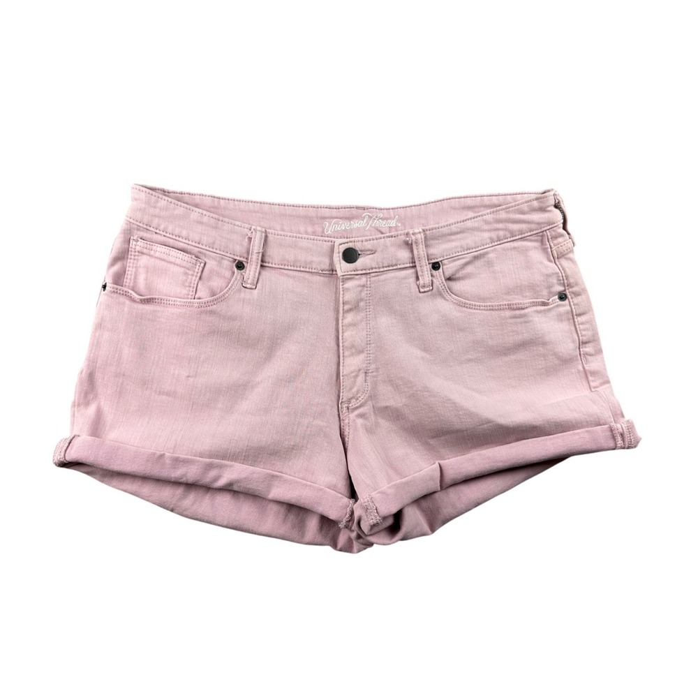 Universal‎ Thread Midi Shorts Women 14/32 Pink Denim Rolled Cuff Stretch Summer